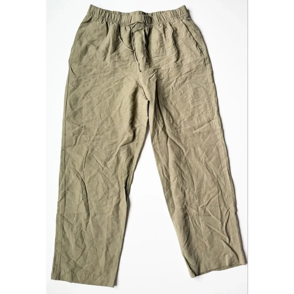 H&M Linen Blend Drawstring Pants Taupe M